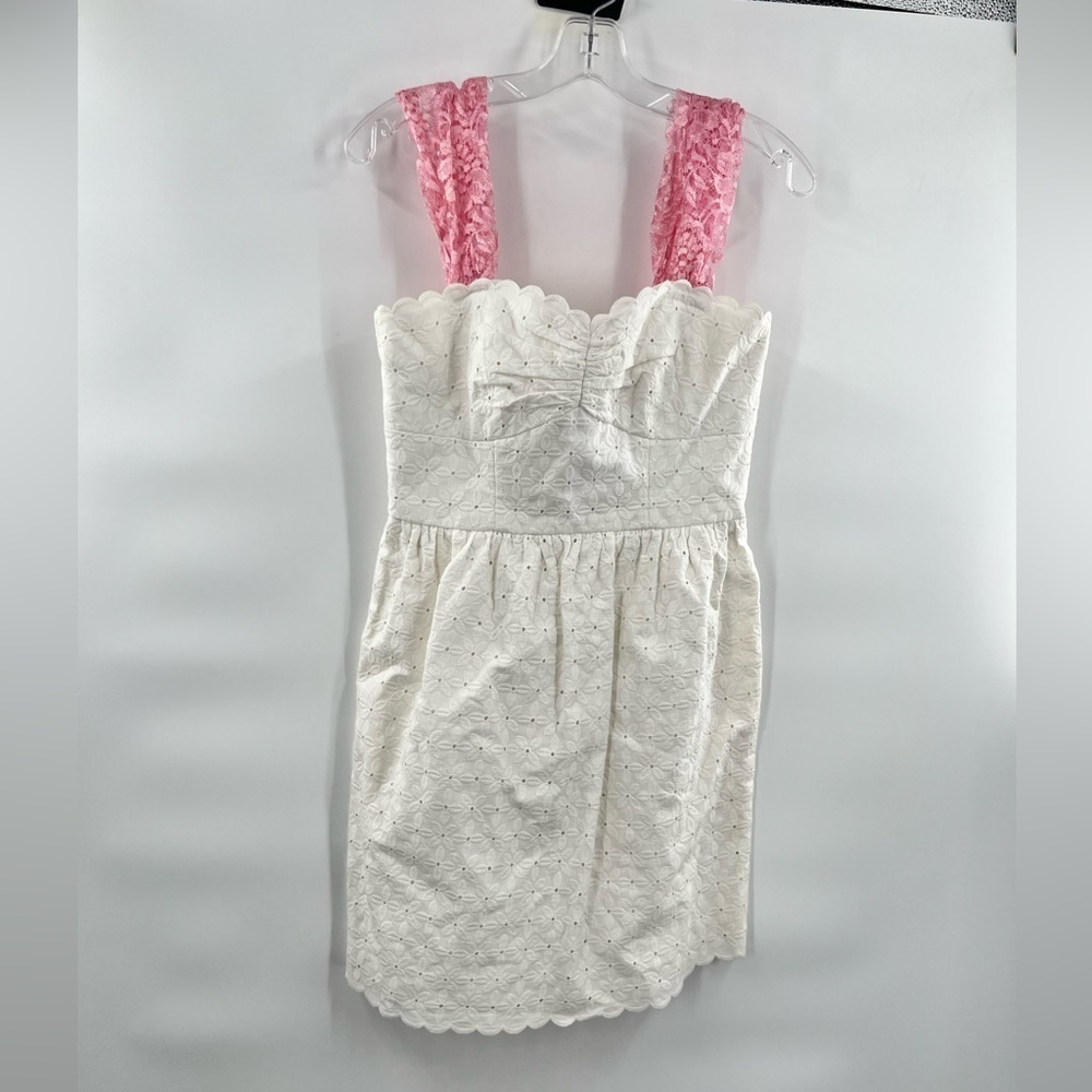 Shoshanna white lace dress with pink shoulders size 4
